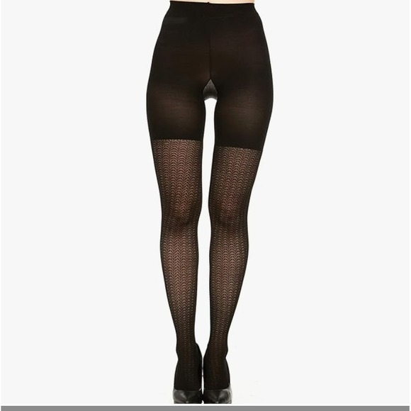 **TWO PAIR** SPANX Assets Shaping Tights Textured Wishbone Black Sz 5 2X NEW - Picture 1 of 4